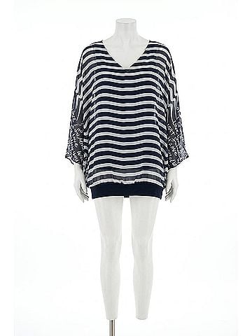 Joseph Ribkoff Striped Blouson Poncho Top in Midnight Blue/Vanilla (view 1)