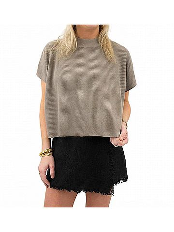 By Together Mock Neck Short Sleeve Sweater in Mocha (view 2)