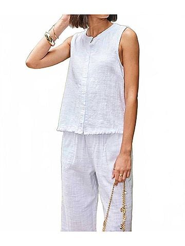 Bobi Button Front Tank Top in White (view 2)