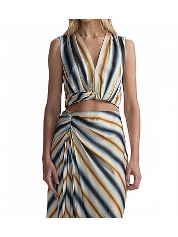 A.L.C. Brooklyn Striped Crop Top in Tahoe Blue/Milk Chocolate (view 2)