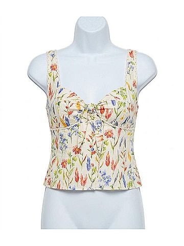 Astr Theresa Lace Bustier Tank Top in White Floral (view 1)
