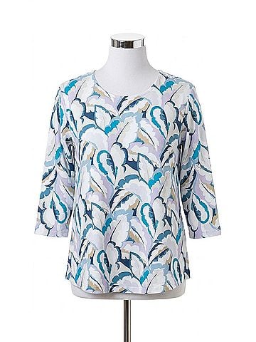 Sympli Go To Classic T Relax 3/4 Sleeve Top in Feathered Floral (view 1)