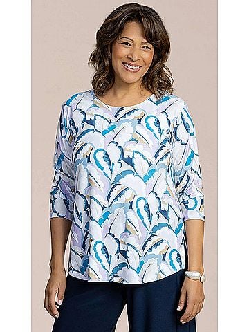 Sympli Go To Classic T Relax 3/4 Sleeve Top in Feathered Floral (view 2)