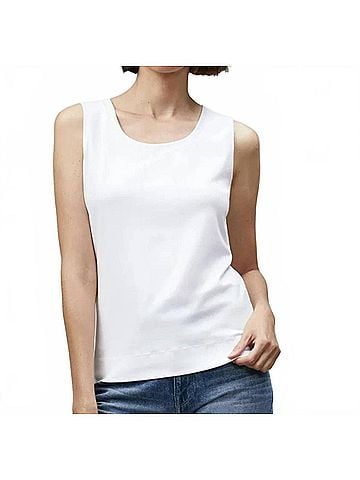 Lafayette 148 New York Cotton Rib Scoop Neck Tank Top in White (view 2)