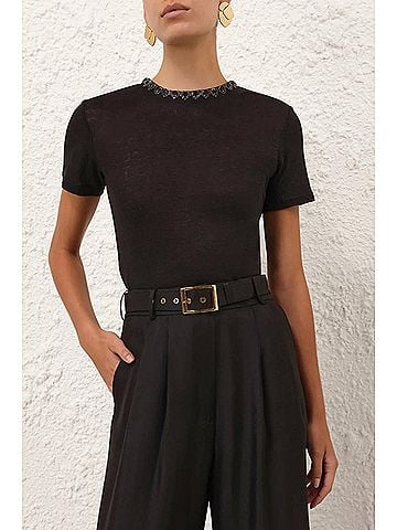 Zimmermann Short Sleeve Embellished Tee in Black (view 2)