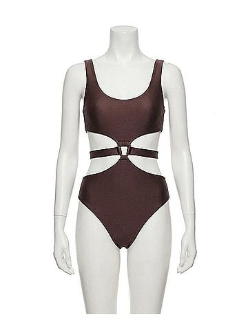 Jonathan Simkhai Emelia Satin Swim One Piece in Dark Chocolate (view 1)