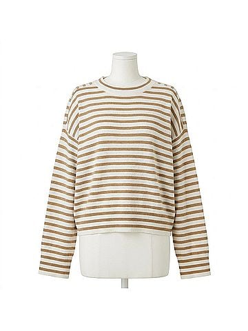 Closed Striped Crew Neck Long Sleeve Sweatshirt in Light Chestnut (view 1)
