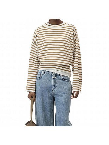 Closed Striped Crew Neck Long Sleeve Sweatshirt in Light Chestnut (view 2)
