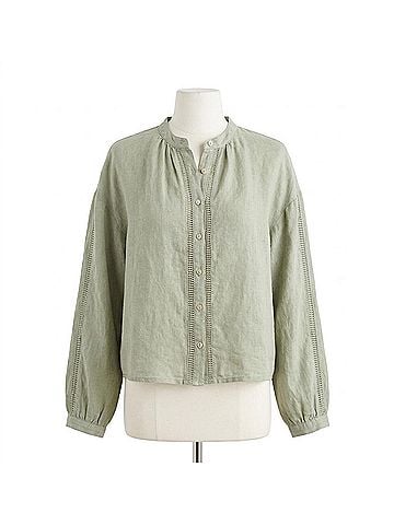Bella Dahl Mandarin Collar Trimmed Button Down in Green Tea (view 1)