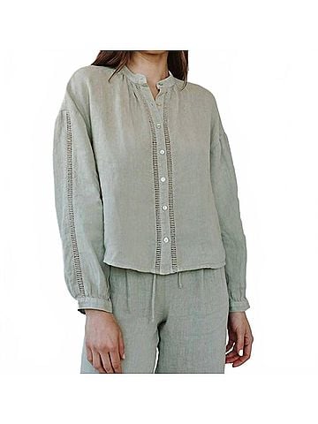 Bella Dahl Mandarin Collar Trimmed Button Down in Green Tea (view 2)