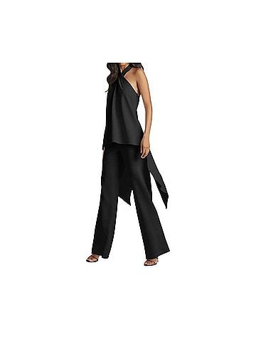 Sachin + Babi Sabrina Halter Neck Top Draped Sleeveless Blouse in Black (view 2)