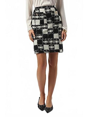 Joseph Ribkoff Jayla Jacquard Plaid Print Pull-On Mini Skirt in Black And Cream (view 2)