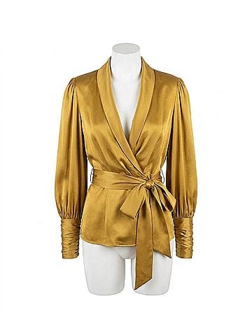 Zimmermann Silk Wrap Top in Olive (view 1)