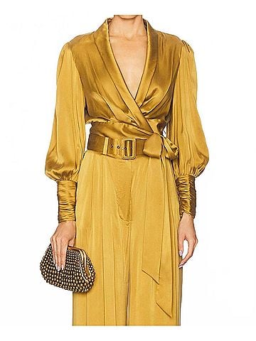 Zimmermann Silk Wrap Top in Olive (view 2)