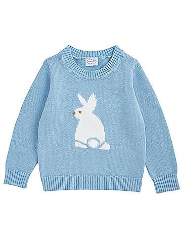 Mud Pie Kid's Crew Neck Boy Bunny Sweater in Light Blue (view 1)