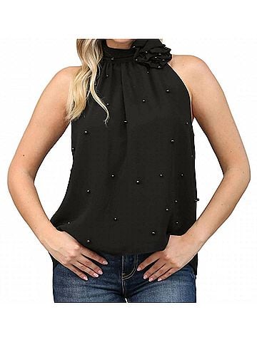 Fate Pearl Embellished Halter Top in Black (view 2)