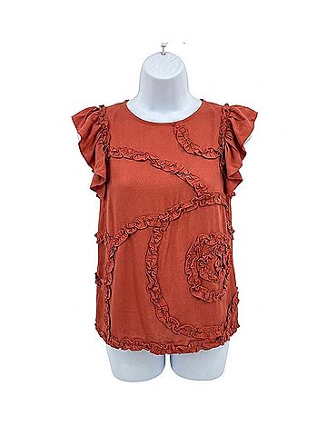 FDJ Embellished Flutter Sleeve Top in Coral Rose (view 1)