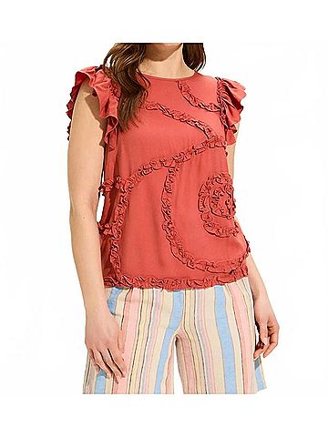 FDJ Embellished Flutter Sleeve Top in Coral Rose (view 2)