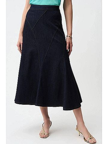 Joseph Ribkoff Midi Flared Jean Skirt in Dark Blue Denim (view 2)