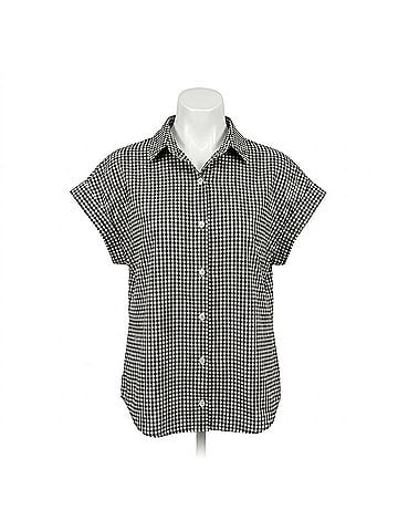 Bella Dahl Short Roll Sleeve Shirt in Black Micro Gingham (view 1)