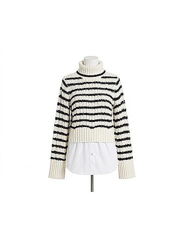 Veronica Beard Iyla Turtleneck Sweater in Ivory Black (view 1)
