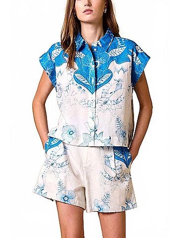 Cleobella Simone Cropped Button Down Blouse in Celestia Print (view 2)