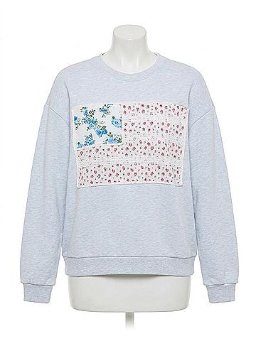 Vintage Havana American Flag Applique Sweatshirt in Ash Grey (view 1)