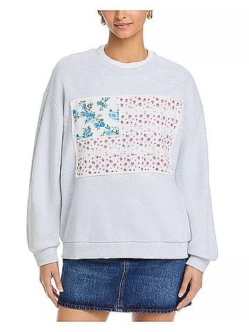 Vintage Havana American Flag Applique Sweatshirt in Ash Grey (view 2)
