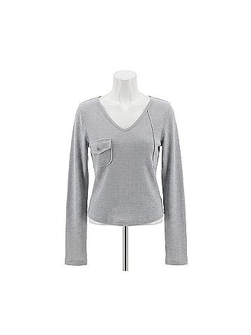 Pol Women's Waffle V-Neck Crop Long Sleeve Top in Powder Blue (view 1)