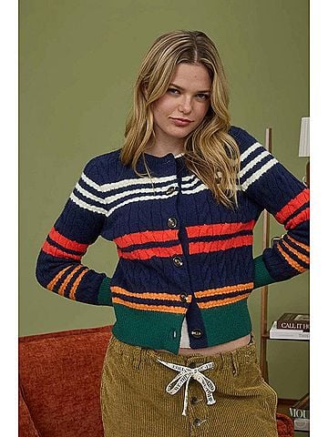Blu Pepper Stripe Cable Knit Cardigan in Multicolor (view 2)