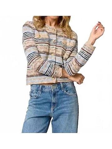 Central Park West Marlon Textured Stitch Cardigan in Brown/Blue Multi (view 2)