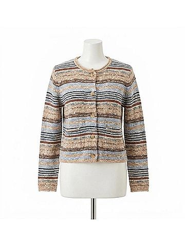 Central Park West Marlon Textured Stitch Cardigan in Brown/Blue Multi (view 1)