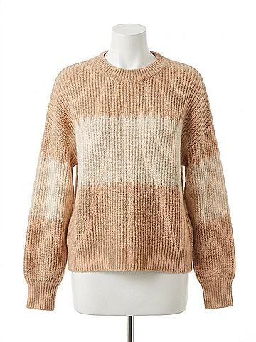 Skies Are Blue Women's Colorblock Crewneck Sweater in Beige And Cream (view 1)
