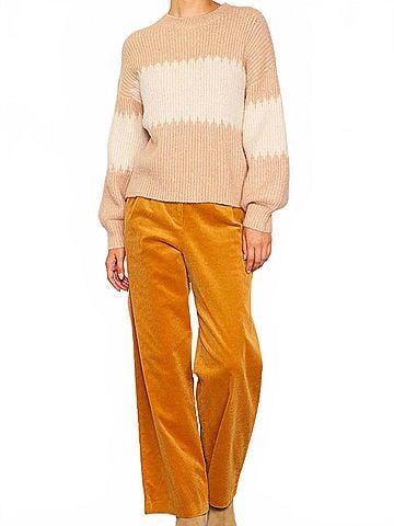 Skies Are Blue Women's Colorblock Crewneck Sweater in Beige And Cream (view 2)