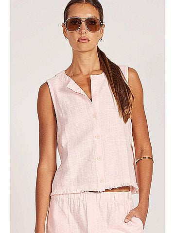 Bobi Button Front Tank Top in Seasalt (view 2)