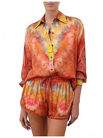 Zimmermann Alchemy Relaxed Satin Shirt in Ruby Tie Dye (view 2)