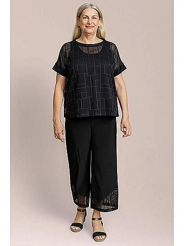 Sympli Honeycomb Mesh Boxy Top in Abstract Black (view 2)