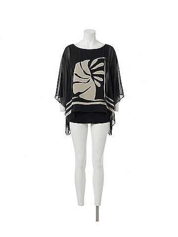 Joseph Ribkoff Tropical Print Poncho Top in Black/Beige (view 1)