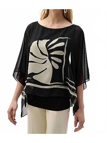 Joseph Ribkoff Tropical Print Poncho Top in Black/Beige (view 2)