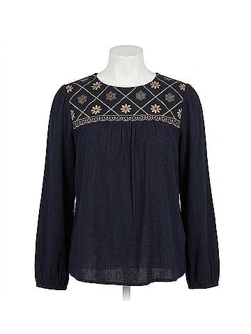 Blu Pepper Floral Embroidered Yoke 3/4 Sleeve Blouse in Navy (view 1)