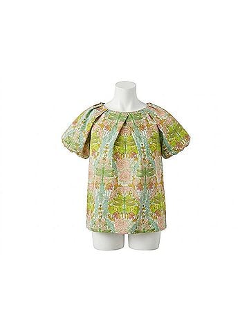 Ivy Jane Print Pleated Neck Top in Green (view 1)