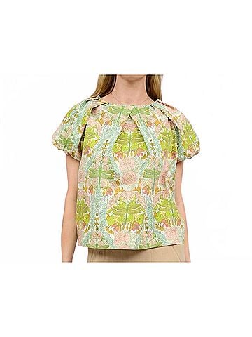 Ivy Jane Print Pleated Neck Top in Green (view 2)