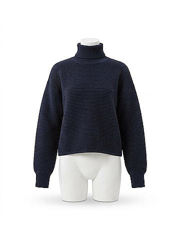 Tribal Textured Rib Mock Neck Sweater With Side Slits in Nightfall (view 1)