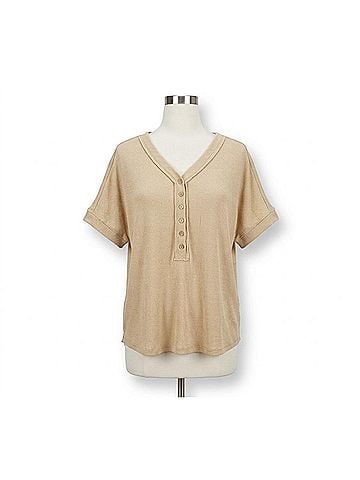 Easel Floral Button Henley Top in Multi (view 1)