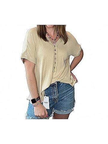 Easel Floral Button Henley Top in Multi (view 2)