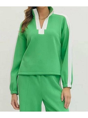 Entro Polished Play Pullover Top in Green (view 2)