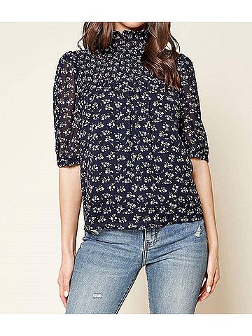 Sugarlips Reeva Floral Smocked Top in Navy (view 2)