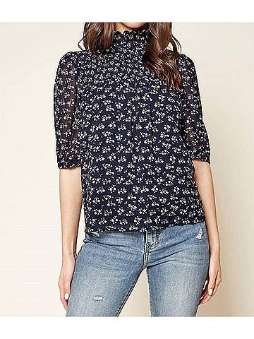 Sugarlips Reeva Floral Smocked Top in Navy (view 2)