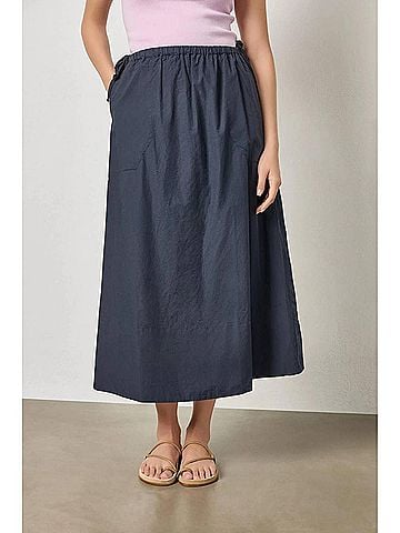 Lilla P Poplin A-Line Midi Skirt in Navy (view 2)