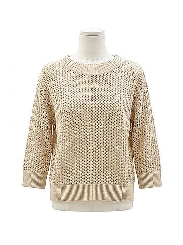 Joseph Ribkoff Crew Neck Open Knit Sweater Top in Moonstone (view 1)